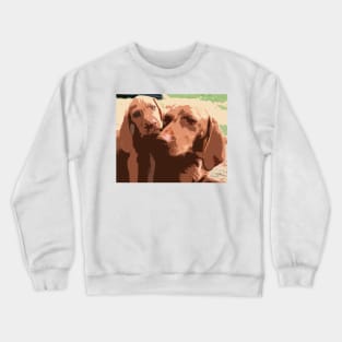 Viszla Mother And Puppy Portrait Abstract Crewneck Sweatshirt